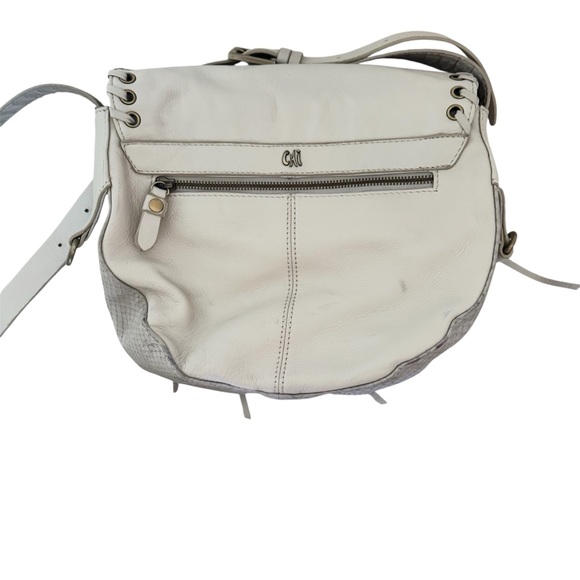 Chi Carlos Falchi ivory cream leather fringe  boho crossbody purse bag - Picture 4 of 9